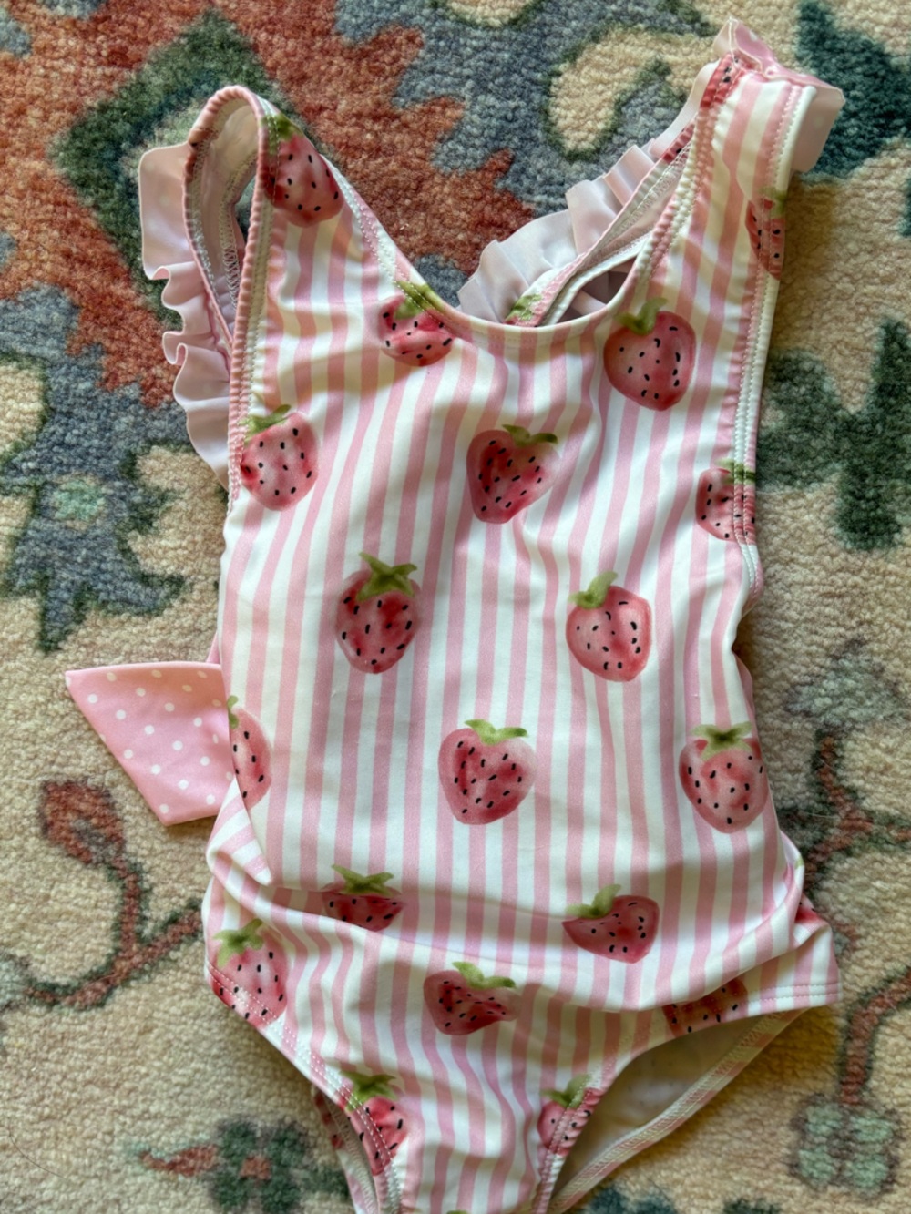 Girls Pink Strawberry Polka Dot One-Piece Swimsuit